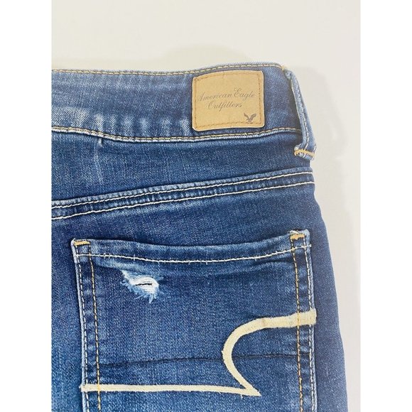 American Eagle Womens Jean Shorts Sz 2 Stretch Denim Cuffed Booty Mini Raw Hem - Picture 5 of 8